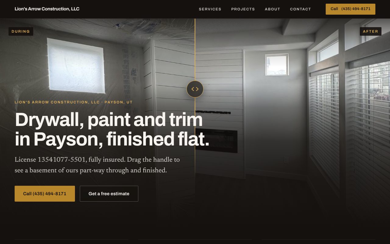 Lion's Arrow Construction website